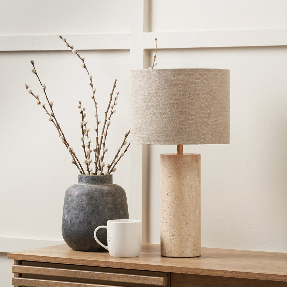 Kanoa Natural Marble Limestone Cylinder Table Lamp